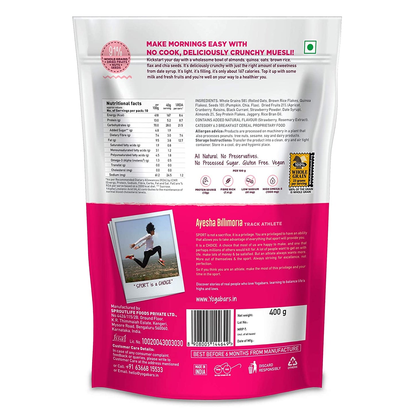 Combo of 2 - Dark Chocolate + Cranberries & Fruits Nuts & Seeds Wholegrain Muesli (2*400g)