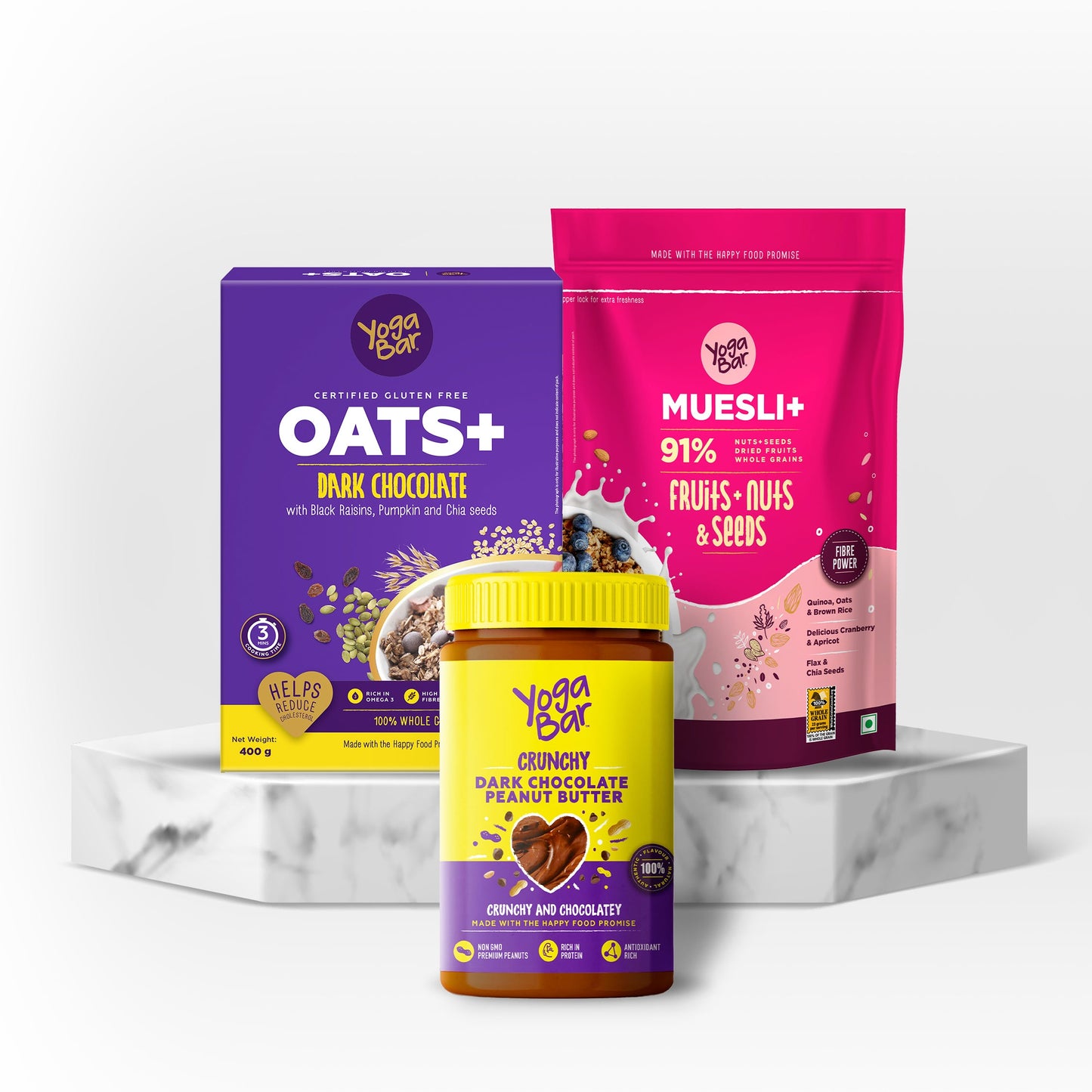 Fruit & Nuts Muesli, 700g + Dark Chocolate Oats, 400g + Dark Chocolate Crunchy Peanut Butter, 400g