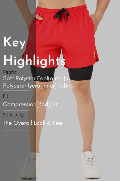 2 in 1 5" Compression Shorts Red