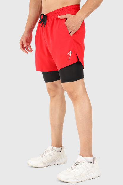 2 in 1 5" Compression Shorts Red