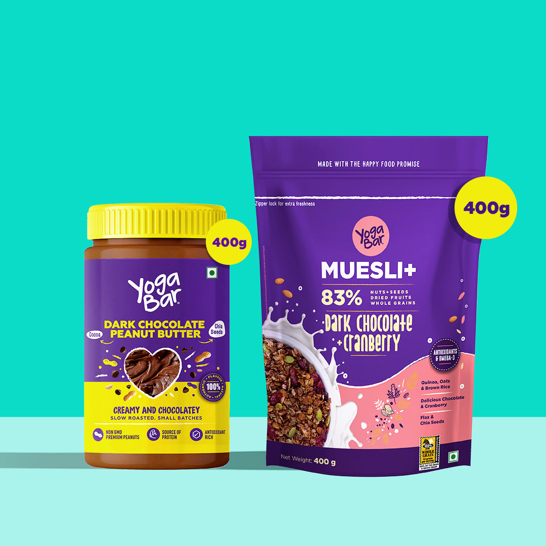 Combo of Dark Chocolate Peanut Butter - 400g + Dark Chocolate & Cranberries Wholegrain Muesli - 400g