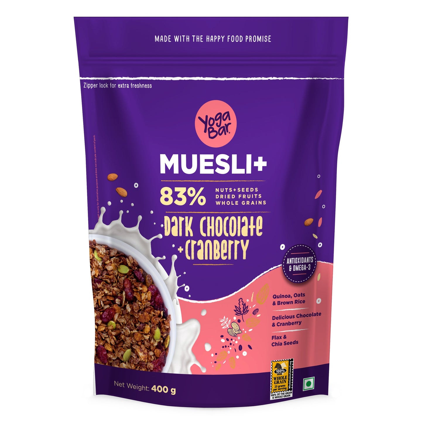 Dark Chocolate + Cranberries Muesli, 400g