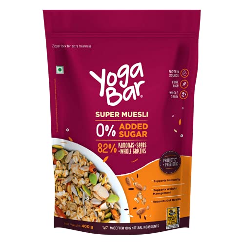 Combo of Dark Chocolate + Cranberries Wholegrain + Fruits, Nuts & Seeds + No Added Sugar Super Muesli - 400g