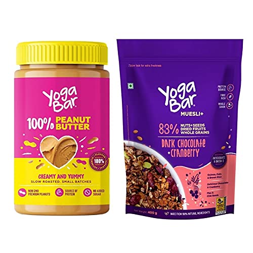 Combo of Dark Chocolate + Cranberries Wholegrain Muesli - 400g + 100% Peanut Butter - 400g