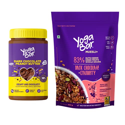 Combo of Dark Chocolate Peanut Butter - 400g + Dark Chocolate & Cranberries Wholegrain Muesli - 400g