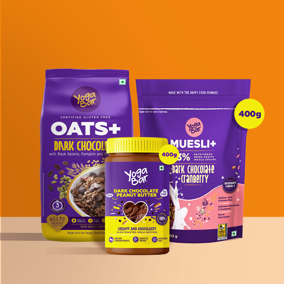 Yogabar Dark Chocolate 400g Combo - Muesli + Super Oats + Peanut Butter