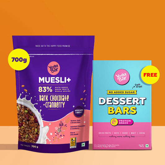 Combo of Dark Chocolate + Cranberry Muesli 700g & Assorted Dessert Bars