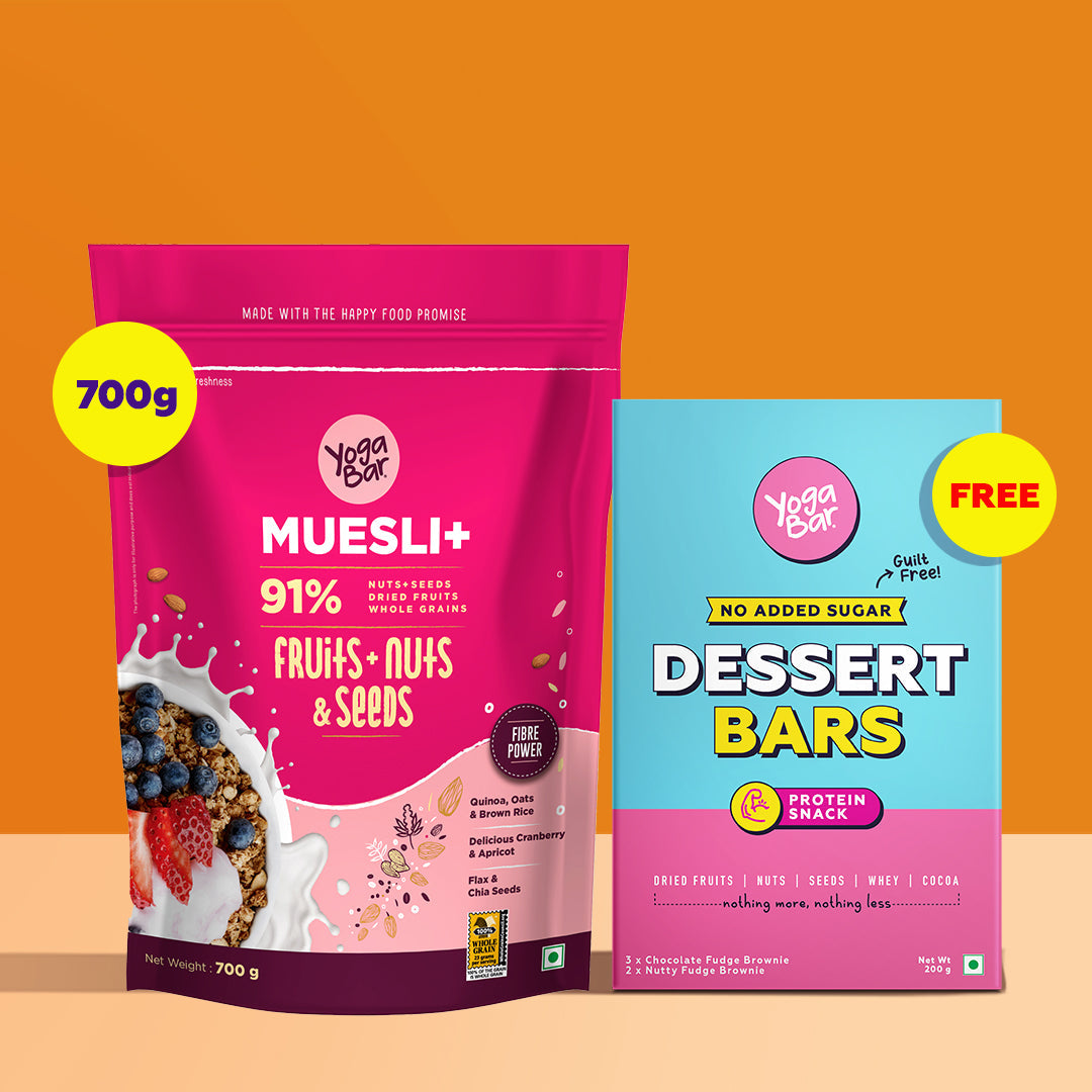 Combo of Fruits, Nuts + Seeds Wholegrain Muesli, 700g & Assorted Dessert Bars