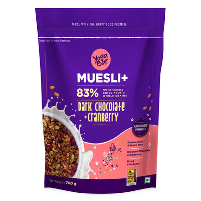 Dark Chocolate + Cranberries Wholegrain Muesli, 700g