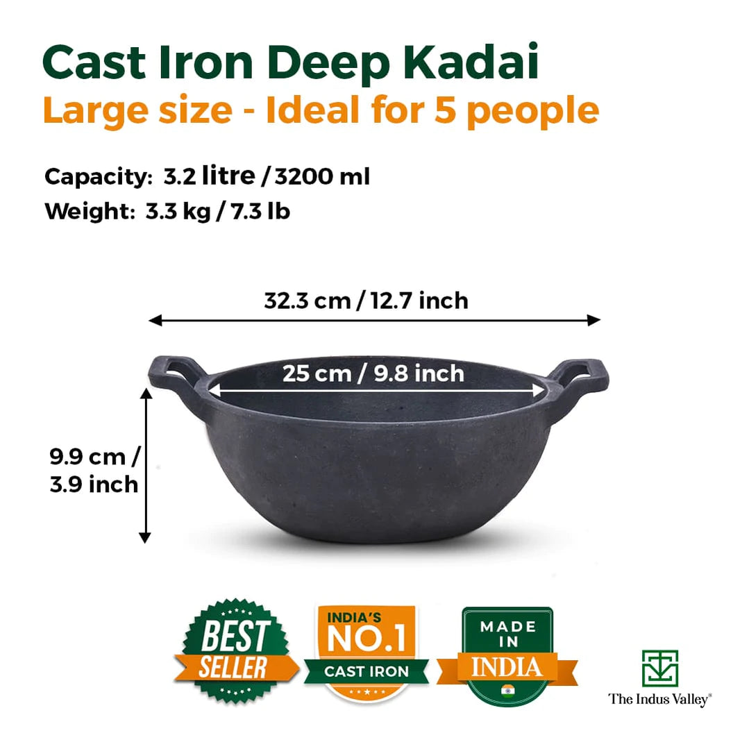 Cast Iron Deep Kadai - Induction Safe & Pre-seasoned - Send Indian Sweets  to USA Online