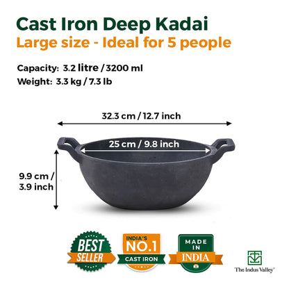 Cast Iron Deep Kadai - Induction Safe & Pre-seasoned