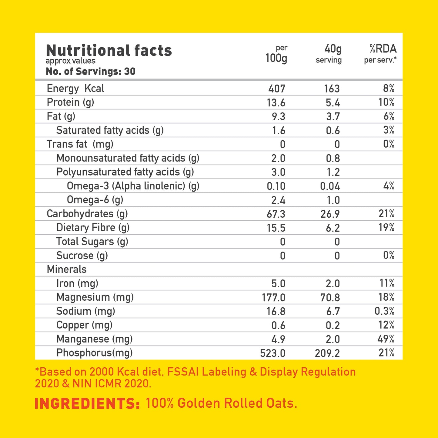 100% Rolled Oats - 1.2kg