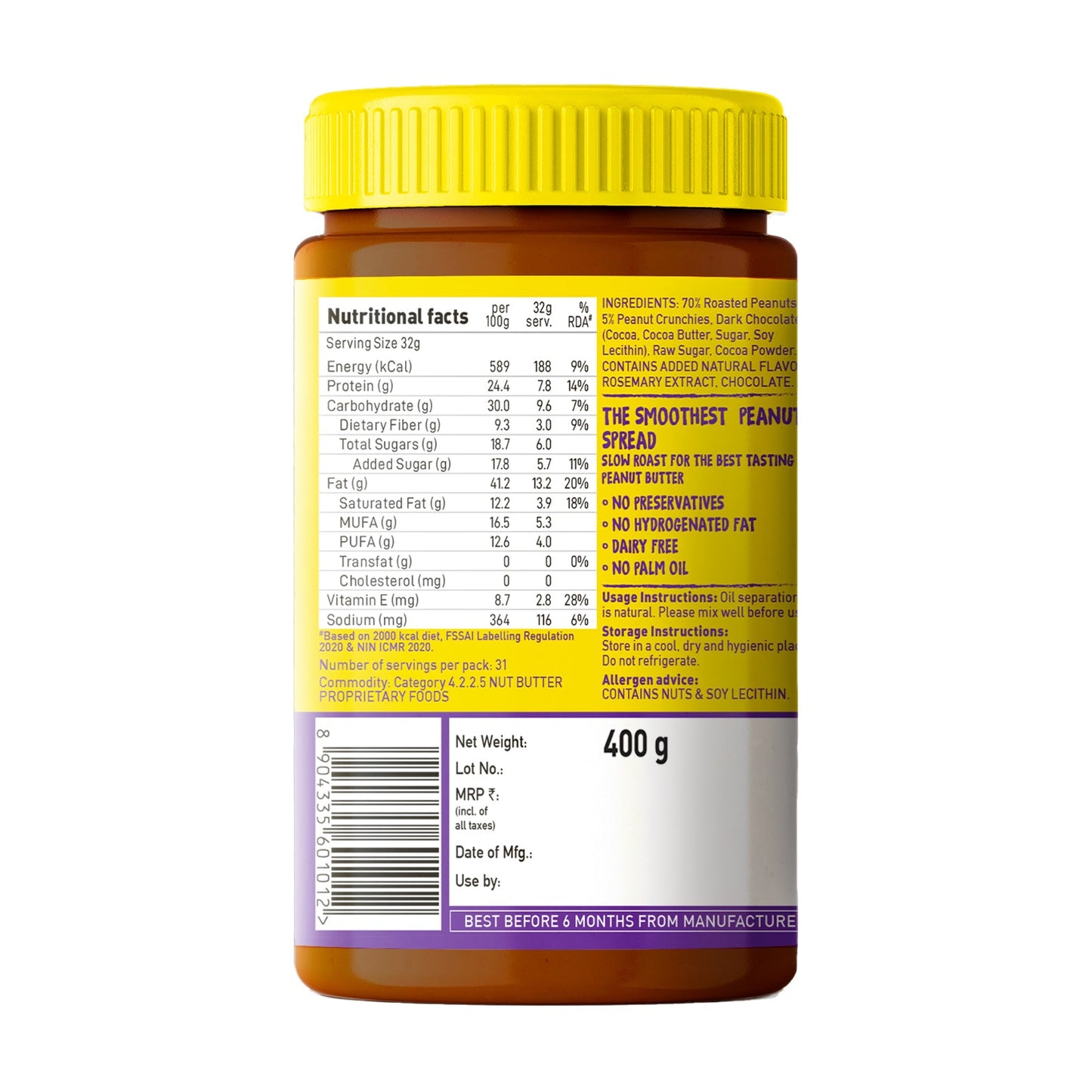 Dark Chocolate Crunchy Peanut Butter, 400g
