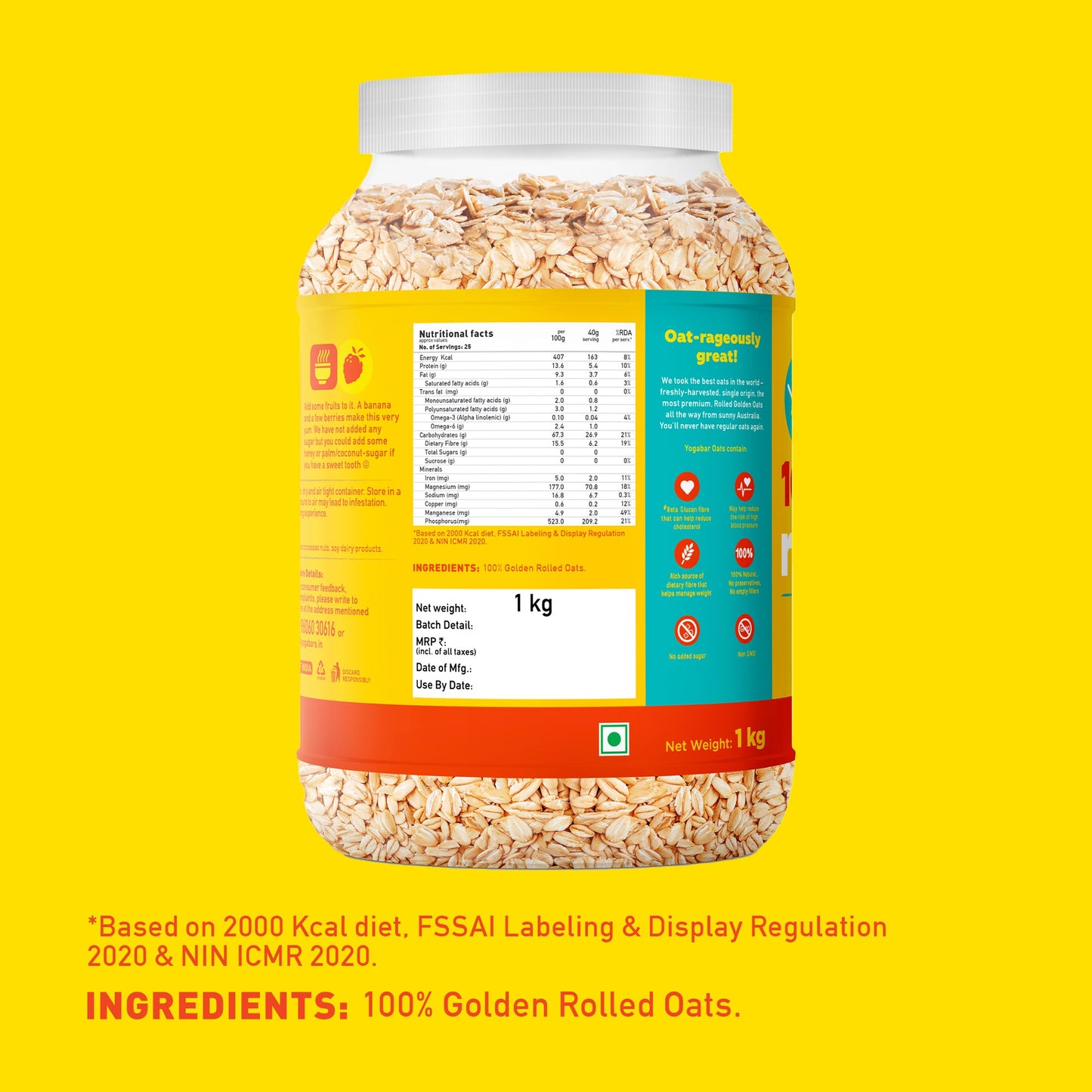 Rolled Oats 1kg Jar